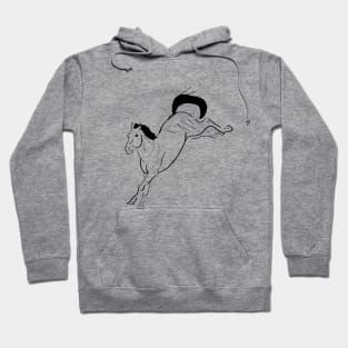 Black line art bucking horse Hoodie